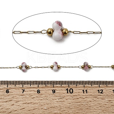 Handmade 304 Stainless Steel Porcelain Beaded Round Link Chains CHS-L032-16G-01-1