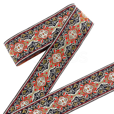 National Style Polyester Jacquard Flower Ribbon for Garment Accessories OCOR-WH0097-39A-1