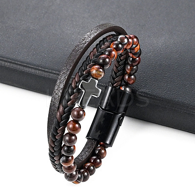 Leather Cord Multi-starand Bracelet PW-WG46246-01-1