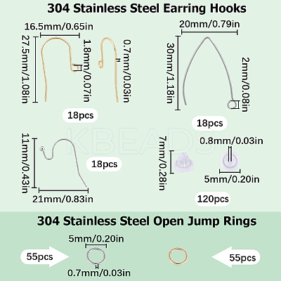 108Pcs 6 Style 304 Stainless Steel Earring Hooks DIY-SC0021-76-1
