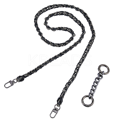 1Pc Black PU Leather Alloy Purse Chains FIND-HS0001-91B-1