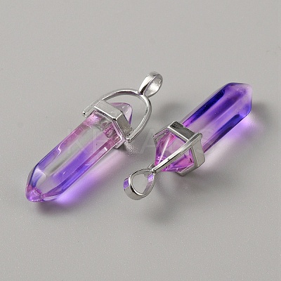Glass Double Terminal Pointed Pendants LS-G-WH0016-41J-1