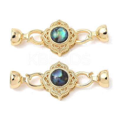 Brass Natural Paua Shell Fold Over Clasps KK-U059-29G-1
