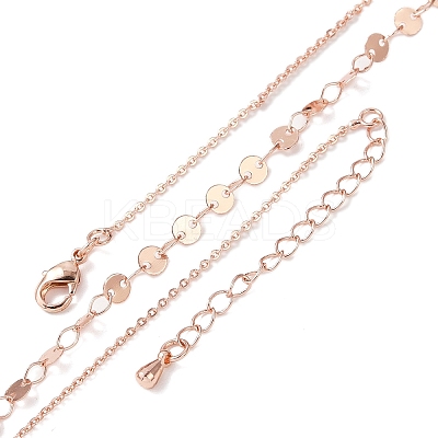 Brass Cable & Flat Sequin Chains Necklaces for Women NJEW-D302-40RG-1
