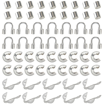 600Pcs Iron Bead Tips with 600Pcs Brass Crimp Beads with 100Pcs Brass Wire Guardian and Protectors with 100Pcs Brass Crimp Beads Covers FIND-SC0010-78-1