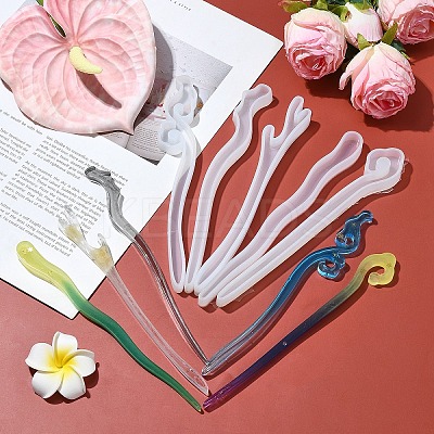 5Pcs 5 Style Hairpin DIY Silicone Molds DIY-YW0009-34-1