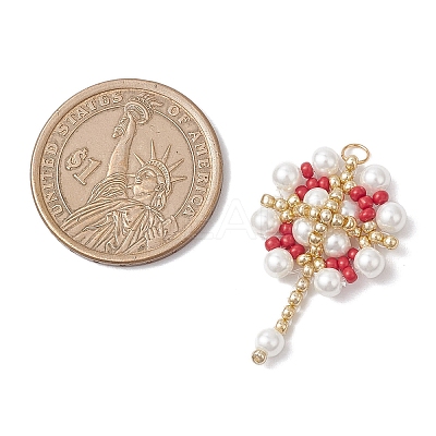 Glass Seed Beaded Flower Pendants PALLOY-MZ00827-02-1
