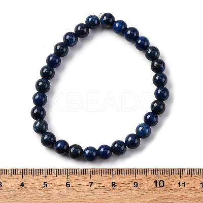 Natural Lapis Lazuli Round Beaded Stretch Bracelets BJEW-F202-04-1