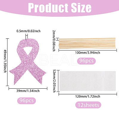 12 Bags October Breast Cancer Pink Awareness Ribbon Paper Glitter Powder Cake Inserts DIY-CA0007-71-1