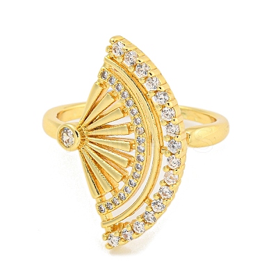 Fan Brass Micro Pave Clear Cubic Zirconia Open Cuff Rings for Women RJEW-L121-032G-1