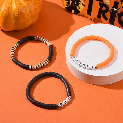 3Pcs 3 Styles Polymer Clay Heishi Surfer Stretch Bracelets Set BJEW-TA00264-1