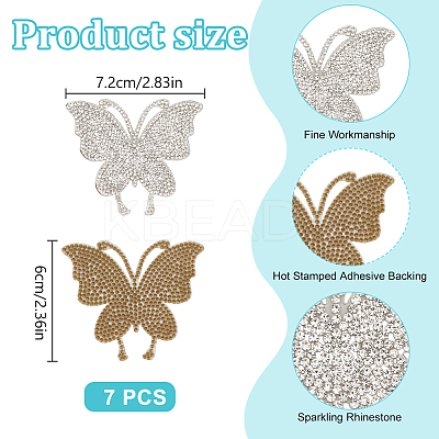7Pcs Butterfly Hotfix Rhinestone Iron on/Sew On Patches DIY-DR0002-04A-1