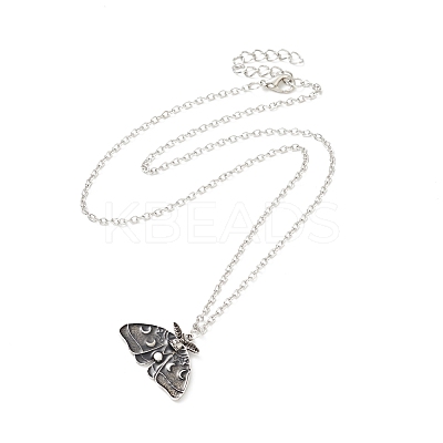 Alloy Moon Phase Moth Pendant Necklace NJEW-G056-04AS-1