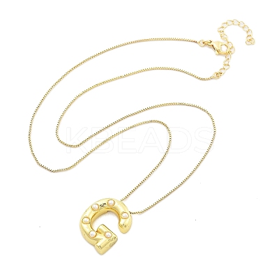 Brass & Plastic Pearl Letter Pendant Box Chain Necklaces for Women NJEW-U017-01G-07-1