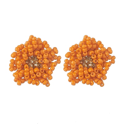 Glass Seed Braided Beaded Flower Stud Earrings EJEW-MZ00072-01-1