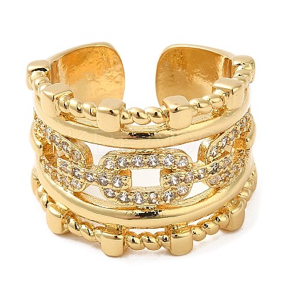 Rack Plating Real 18K Gold Plated Brass Hollow Oval Open Cuff Rings RJEW-B048-10G-1