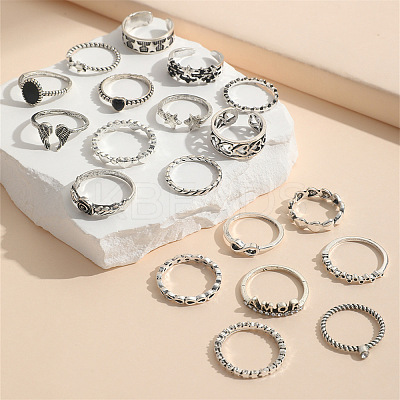 19Pcs Alloy Enamel Finger Cuff Rings Sets FS-WG6B9E0-01-1