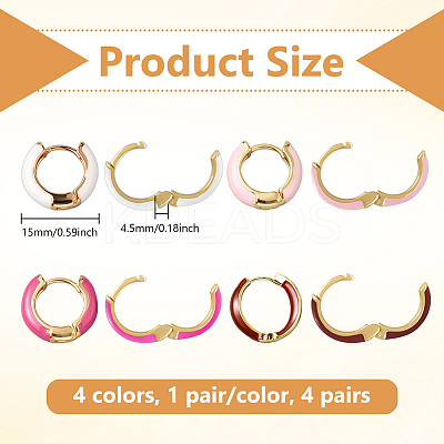 4 Pairs 4 Colors Alloy Enamel Huggie Hoop Earrings for Women EJEW-HY0001-23B-1