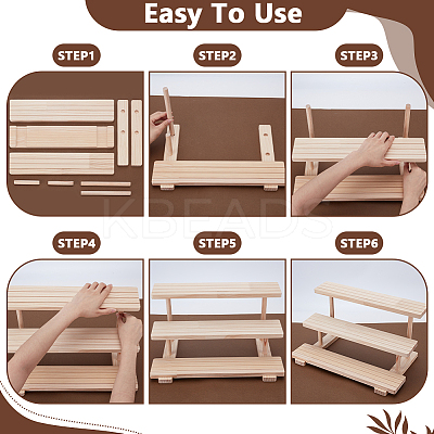 3-Tier Wood Jewelry Display Card Display Riser Stands ODIS-WH0086-104A-1