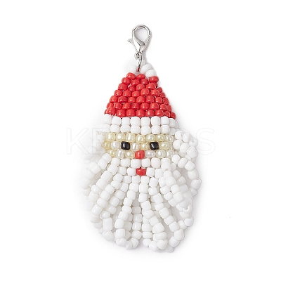 Christmas Santa Claus Glass Seed Beads Pendant Decorations HJEW-JM02353-1