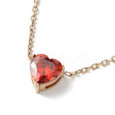 Red Heart Glass Pendant Necklace AJEW-Z025-03RG-1