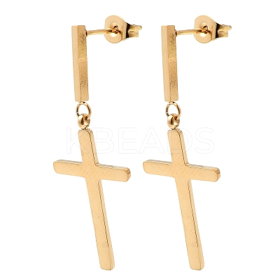 Cross 304 Stainless Steel Dangle Stud Earrings EJEW-G453-12G-1