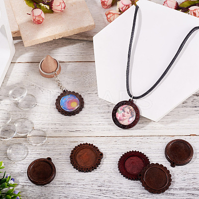 DIY Flat Round Wooden Tray Pendant Making Kits DIY-TA0012-32-1