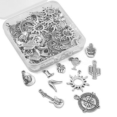 100Pcs 10 Styles Tibetan Style Alloy Pendants TIBEP-CJ0001-96-1