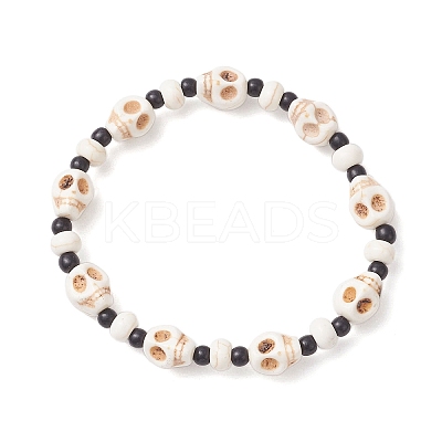 3Pcs 3 Colors Synthetic Turquoise & Glass Seed Beads Bracelets BJEW-JB12170-1