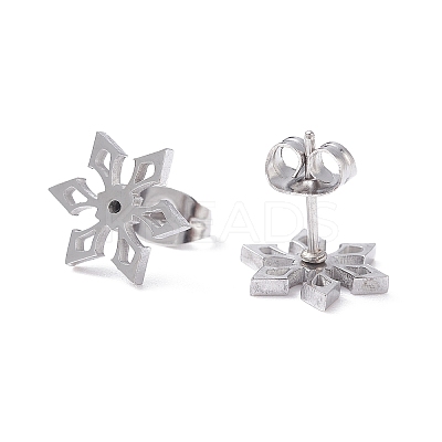 Non-Tarnish Snowflake 304 Stainless Steel Stud Earrings for Women LS-EJEW-Z017-04P-1