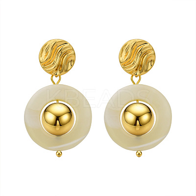 Brass and Shell Stud Dangle Earrings for Women FS-WG0512D-01-1