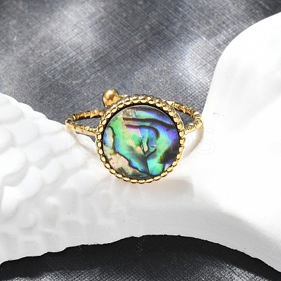 Flat Round 304 Stainless Steel Paua Shell Cuff Rings for Women X-RJEW-G346-10G-01-1