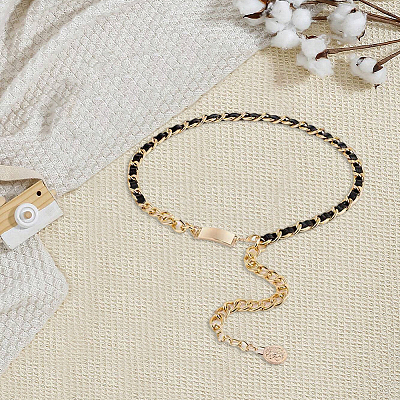 1Pc Black PU Leather & Alloy Twisted Waist Body Chains for Woman DIY-CL0001-10-1