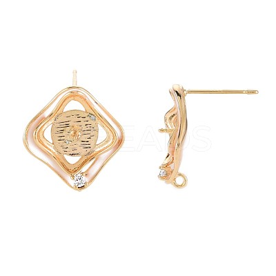 Brass Micro Pave Clear Cubic Zirconia Stud Earring Findings KK-S364-138-1