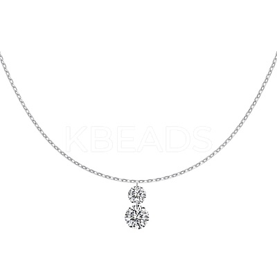 Clear Cubic Zirconia Double Flat Round Pendant 925 Sterling Silver Cable Chain Necklaces for Women NJEW-S457-12P-1