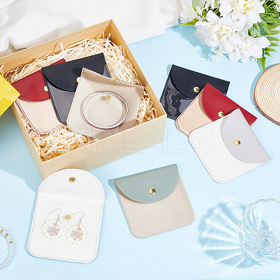 8Pcs 4 Colors PU Leather Jewelry Envelope Pouches Gift Bags with Snap Button and Clear Window ABAG-GA0001-32A-1