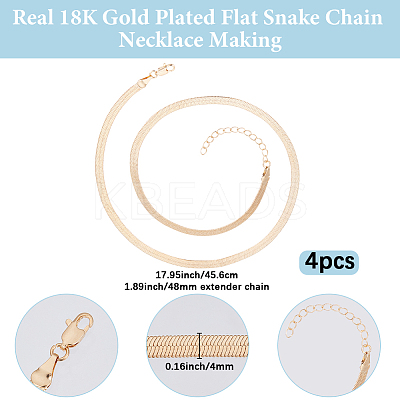 4Pcs Brass Flat Snake Chain Necklaces for Women NJEW-BBC0001-37-1