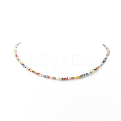 Natural Pearl & Glass Beaded Necklace for Women X-NJEW-JN04241-1