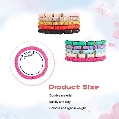 10Pcs 10 Colors Polymer Clay Heishi Beaded Stretch Bracelets BJEW-PH01445-1