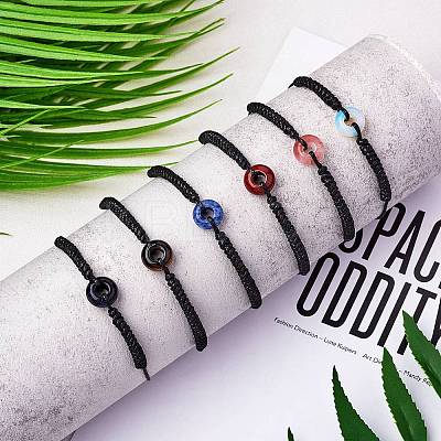 Natural Tiger Eye Donut Braided Bead Bracelet BJEW-SW00047-09-1