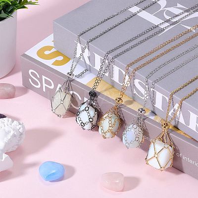 3Pcs Brass Braided Macrame Pouch Empty Stone Holder for Pendant Necklaces Making NJEW-SZ0001-67B-1