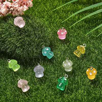 45Pcs 9 Colors Luminous Translucent Resin Pendants RESI-CJ0003-23-1