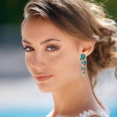 4 Pairs 4 Colors Rhinestone Teardrop Flower Dangle Stud Earrings EJEW-AN0004-16-1