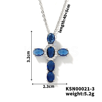 Brass Pave Cubic Zirconia Religion Cross Pendant Necklaces CU6638-2-1