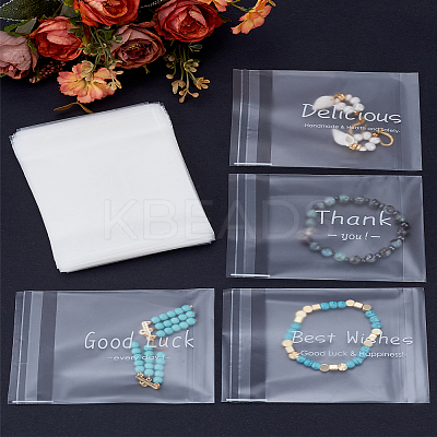 100Pcs 4 Styles Word Print Frosted Plastic Cellophane Cookie Bags ABAG-LP0001-32-1