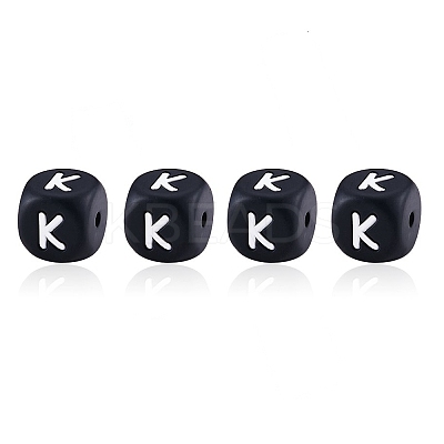 20Pcs Black Cube Letter Silicone Beads 12x12x12mm Square Dice Alphabet Beads with 2mm Hole Spacer Loose Letter Beads for Bracelet Necklace Jewelry Making JX433K-1