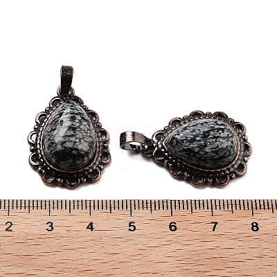 Natural Snowflake Obsidian Teardrop Pendants G-K363-01R-18-1