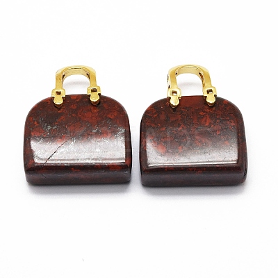 Natural Red Jasper Brass Pendants KK-E274-01G-05-1