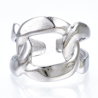 Non-Tarnish 304 Stainless Steel Curb Chains Shape Open Cuff Ring for Women LS-RJEW-N040-02-1
