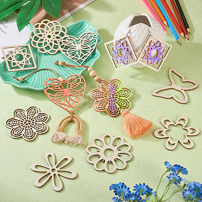 24pcs 12 Styles Unfinished Natural Poplar Wood Filigree Joiners Links WOOD-TA0001-81-1